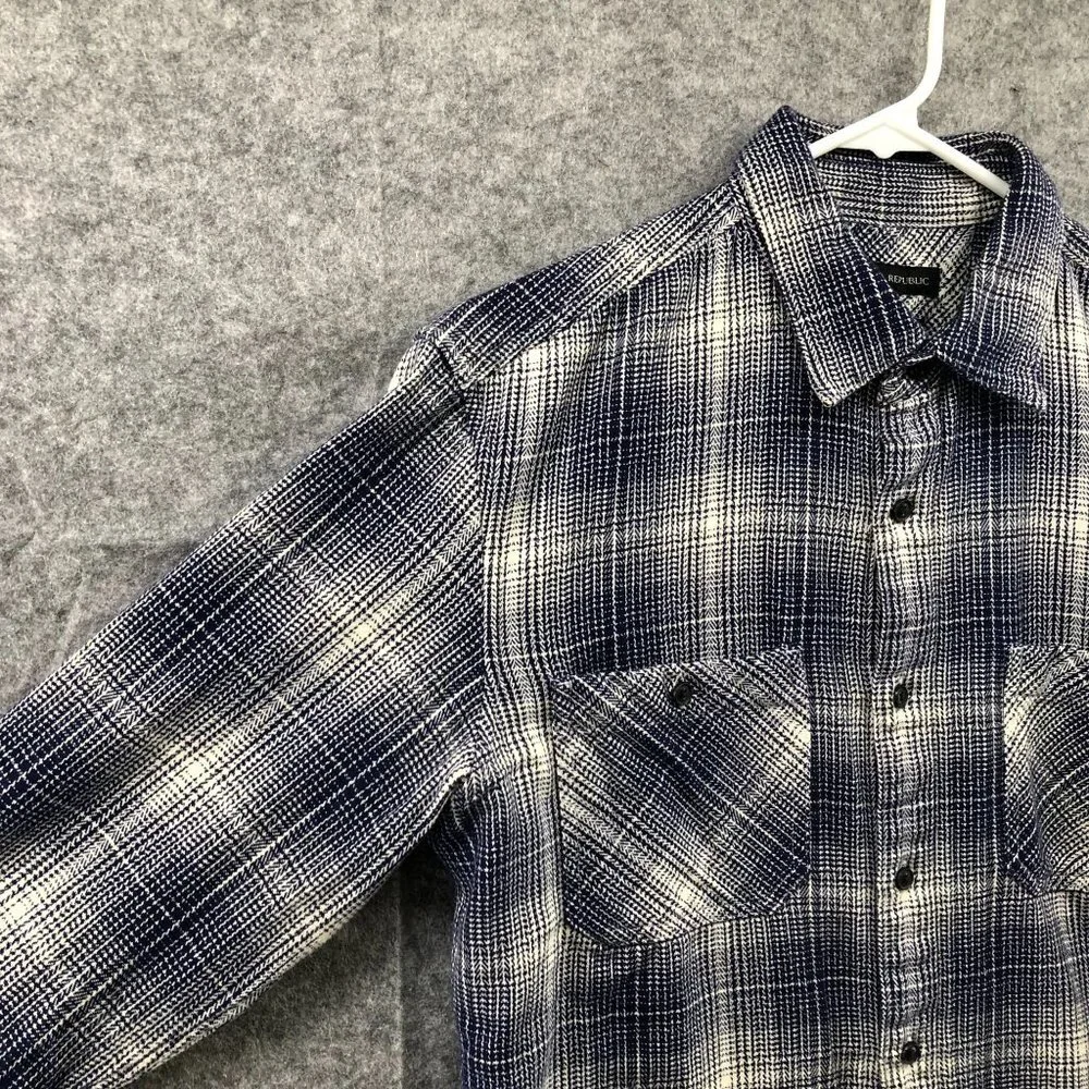 Banana‎ Republic Twill Long Sleeve Shirt Mens S Blue Plaid Camden Utility Work